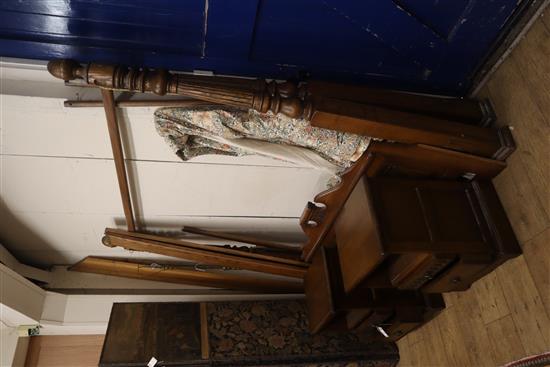 An oak four poster bed and a pair of bedside cabinets W.164cm and 46cm
